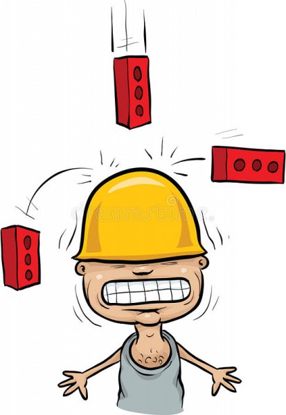 Кирпич упал на каску