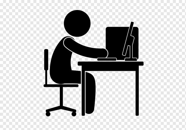 Человек за компьютером мультяшный черный