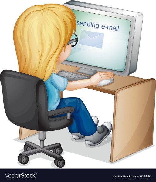 Мультяшка сидит за компьютером