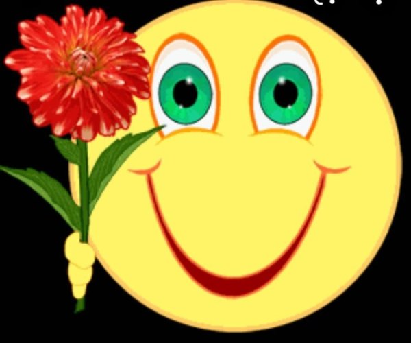 Смайлик дарит цветы