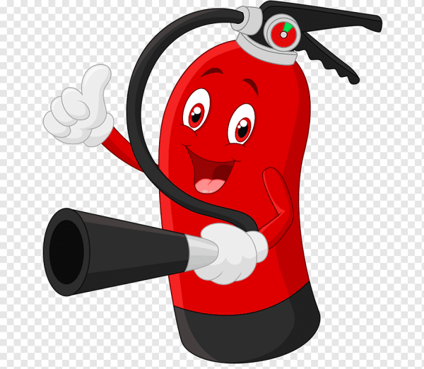 Веселый огнетушитель на прозрачном фоне