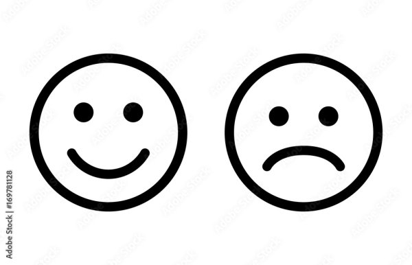 Грустный и веселый смайлик черно белый