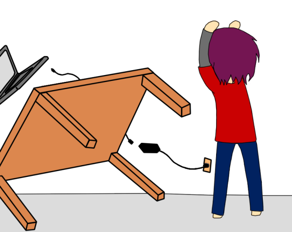 Человек переворачивает стол