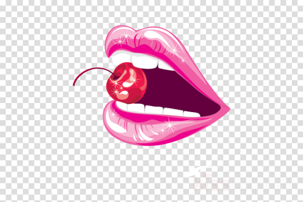 Губы с вишенкой на белом фоне