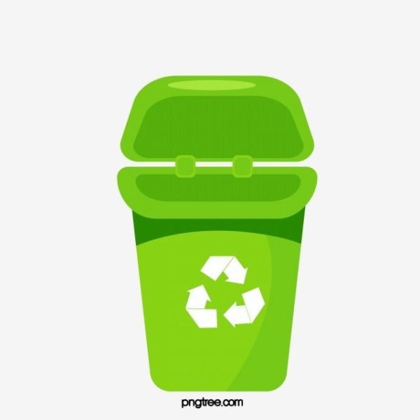 Мусорное ведро на зелёном фоне