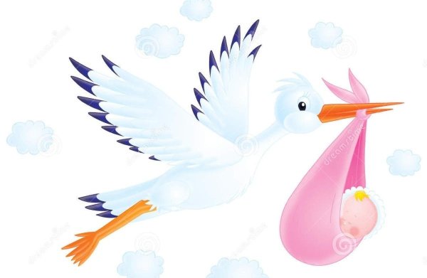 Розовый Аист несет ребенка