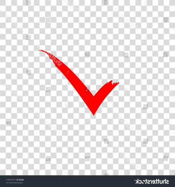 Красная галочка на бумаге без фона