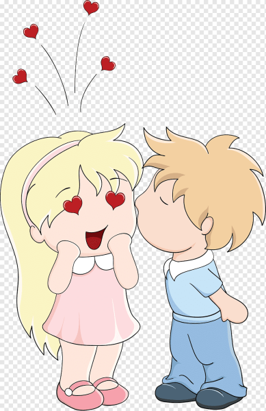 Девочка целует мальчика рисунок