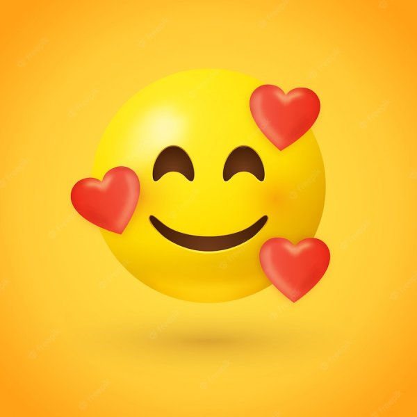 Смайлик с тремя сердечками вокруг