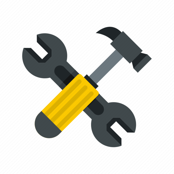 Значок молотка и гаечного ключа в круге