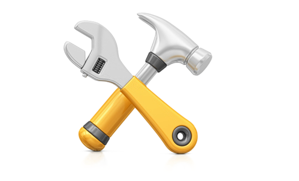 Инструменты гаечный ключ и молоток