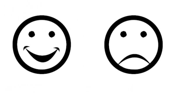 Грустный и веселый смайлик черно белый