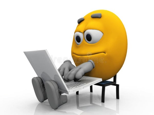 Смайлик сидит за компьютером