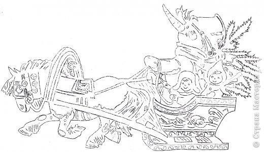 Вытынанка тройка лошадей с дедом Морозом