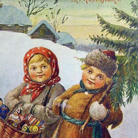 Старые новогодние открытки с детьми
