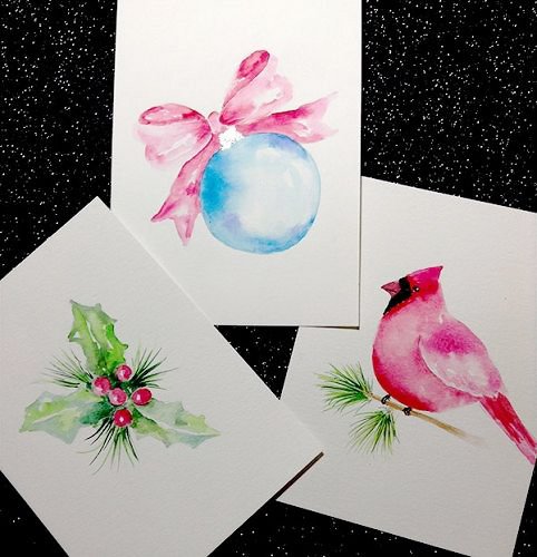 Новогодние открытки акварелью