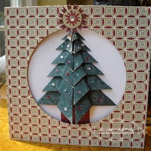 Новогодняя открытка в технике оригами