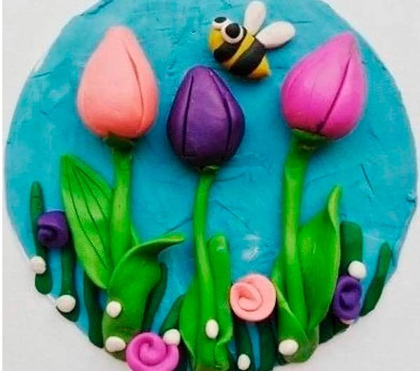 Плоскостная лепка тюльпаны