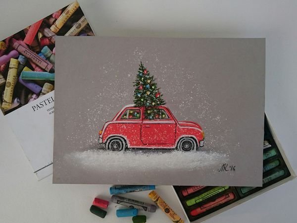 Новогодний скетч на крафтовой бумаге