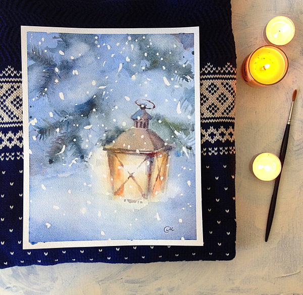 Новогодний кот живопись