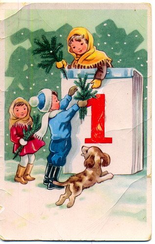 Советские новогодние открытки со снеговиком