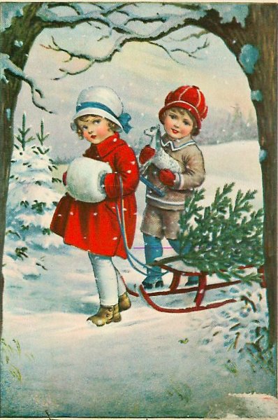 Винтажная открытка зима