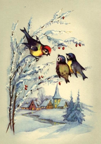 Новогодние иллюстрации в винтажном стиле