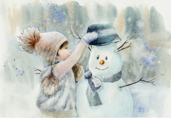 Зима акварель