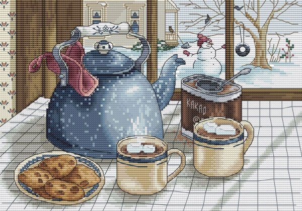 Зимнее чаепитие иллюстрации