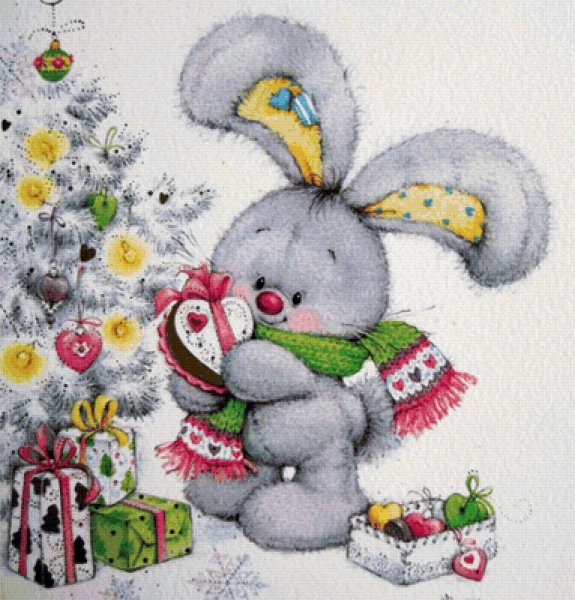 Новогодняя открытка с зайчиком