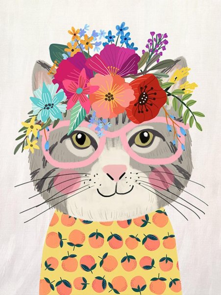 Кошка с цветами арт