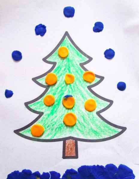 Новогодняя аппликация пластилином