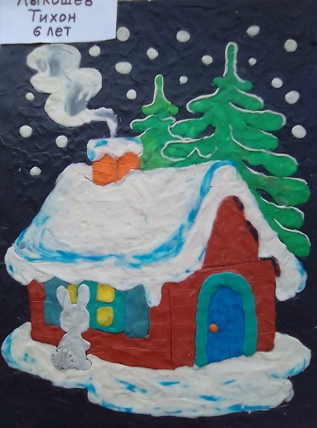 Аппликация из пластилина зима