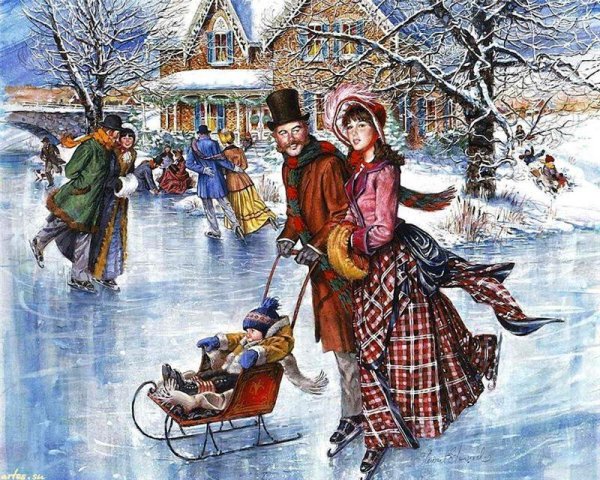 Винтажная зимняя открытка