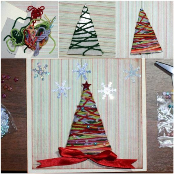 Елка обмотанная нитками