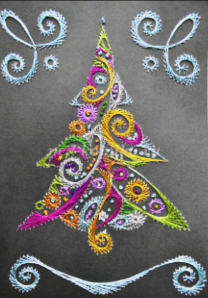 Вышивка на картоне Новогодняя