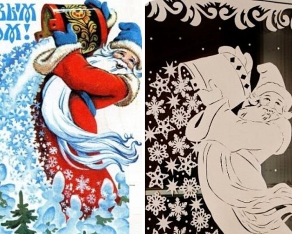 Дед Мороз высыпает снежинки из ведра