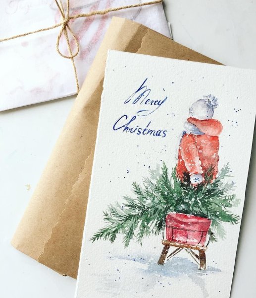 Акварельные открытки с новым годом