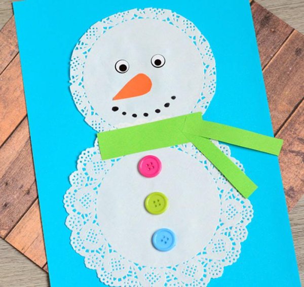 Открытка Снеговик из бумаги