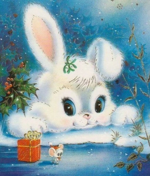 Новогодние открытки СССР С зайчиками