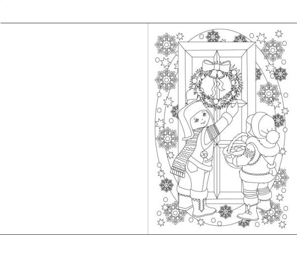 Рождественская открытка раскраска для детей