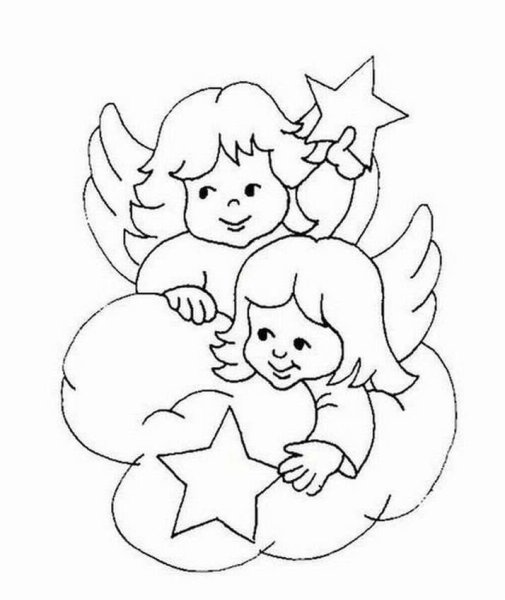 Трафарет ангелочков на новый год