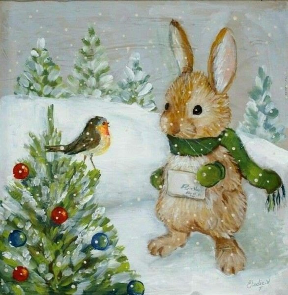 Новогодняя открытка с зайчиком