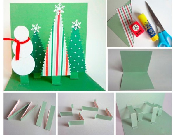 Новогодняя открытка своими руками объемная