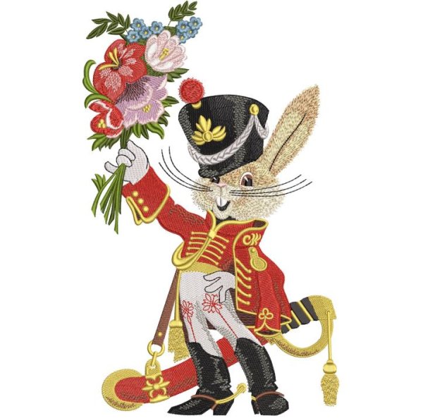 Заяц Гусар с букетом цветов