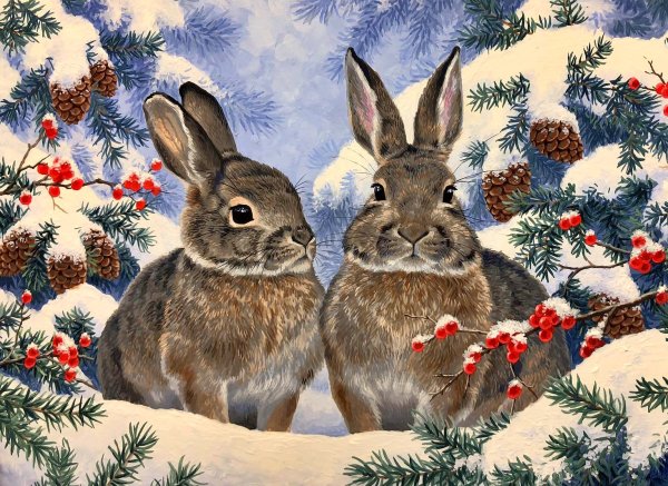 Детская Новогодняя открытка рисунок зайчик