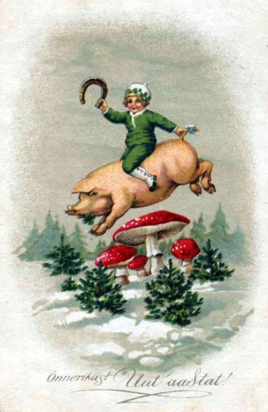 Старая Новогодняя открытка с поросятами