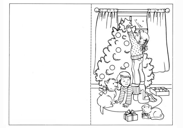 Новогодняя открытка раскраска