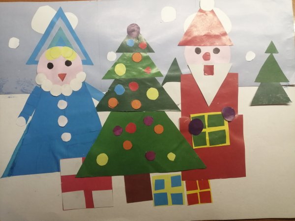 Новогодняя аппликация из геометрических фигур