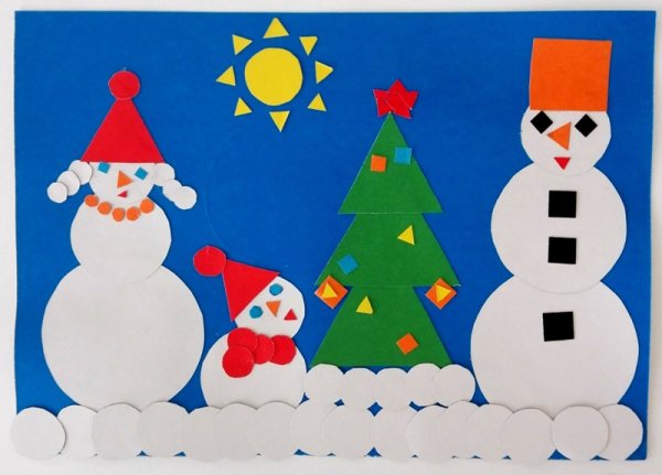 Аппликация из геометрических фигур новый год